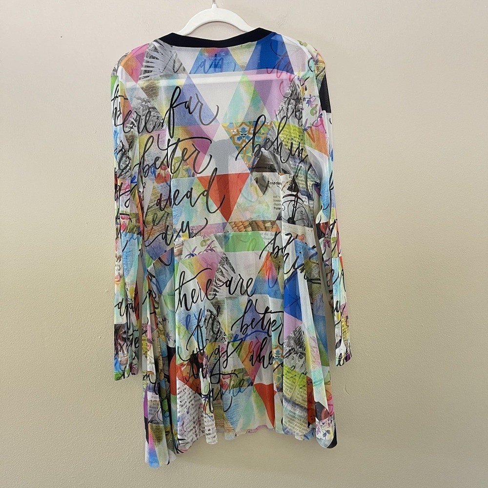 Women's Lagenlook Artsy Top Michael Tyler XXL Sheer Tunic See Through Colorful - Picture 8 of 8